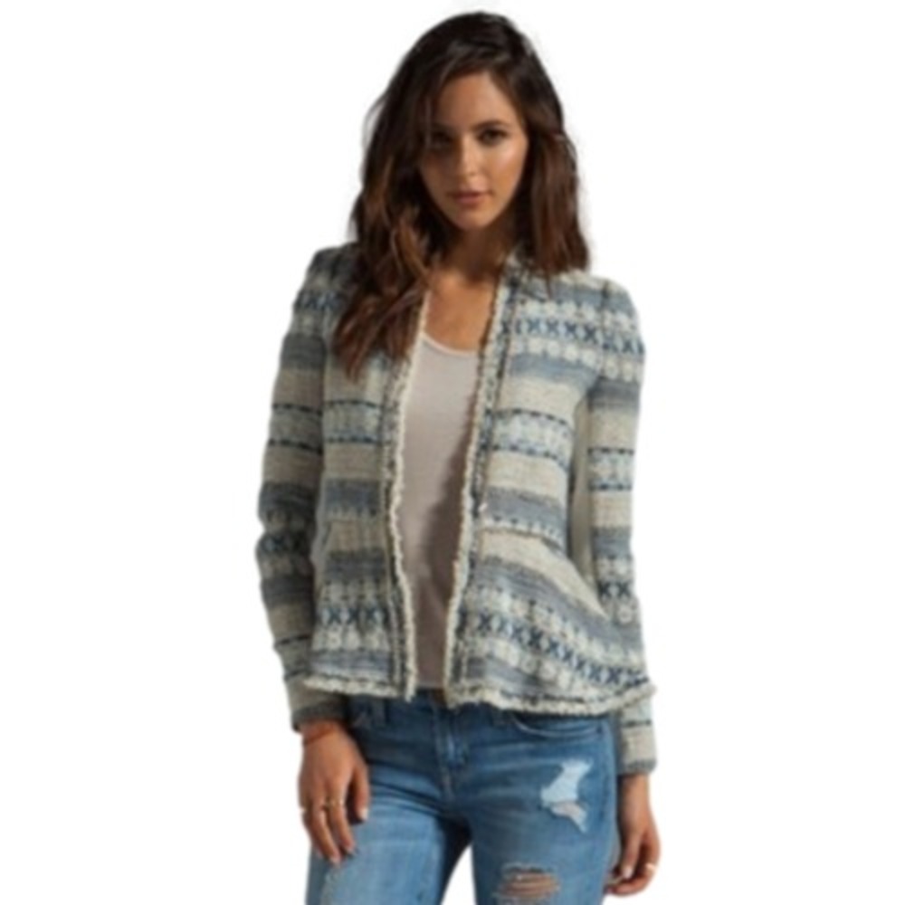 Rebecca Taylor x Revolve blue tweed chain detail Academia blazer Jacket size 6